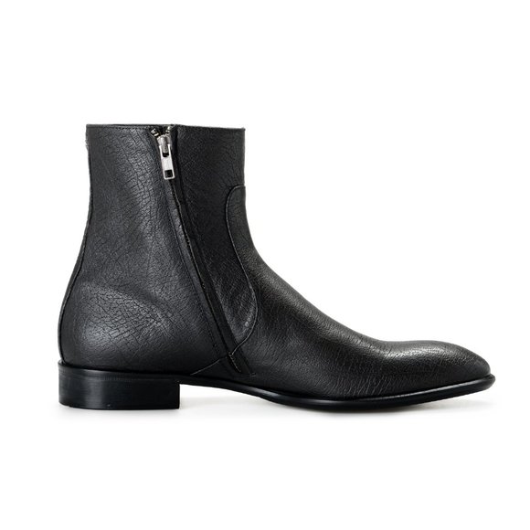 Roberto Cavalli Men\'s Off Black Textured Leather Ankle Boots Shoes main image 4